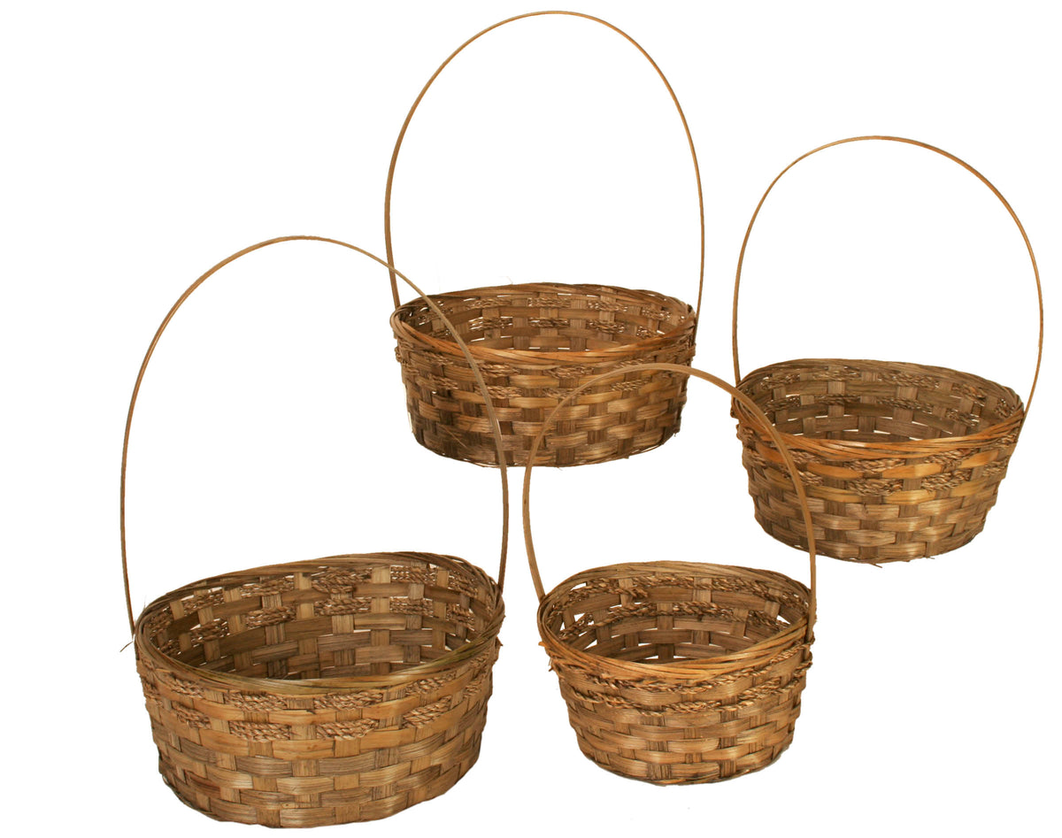 Set of 4 Dk Stained Bamboo Baskets Asst