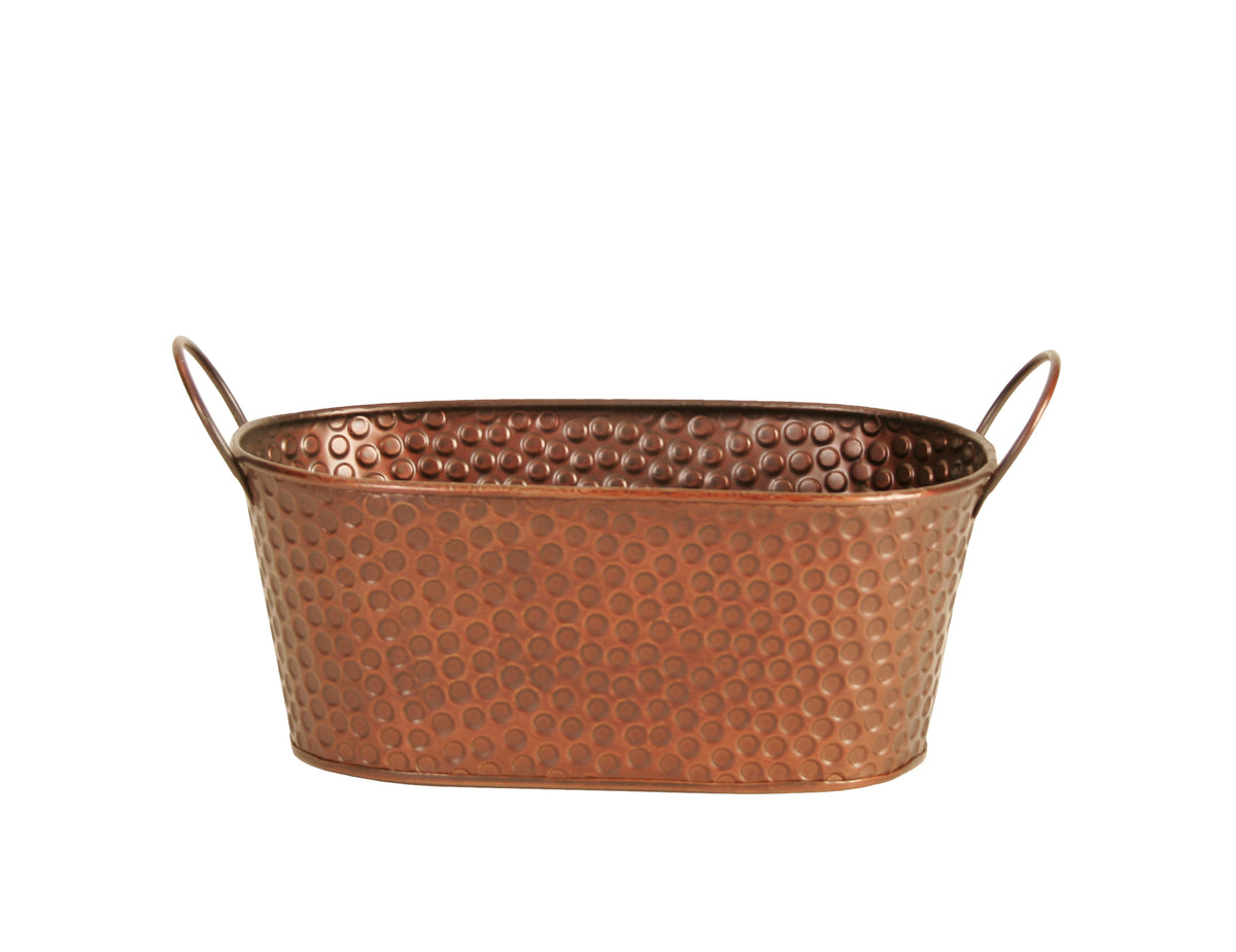 9&quot; Oval Copper Tint Hammered Metal Planter