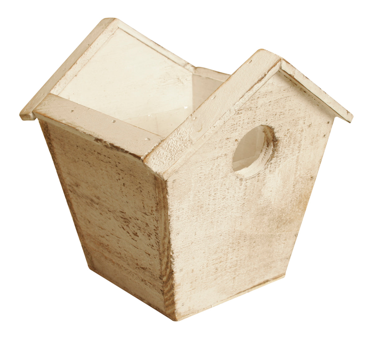 4.75&quot; Whitewash Wood Birdhouse Planter