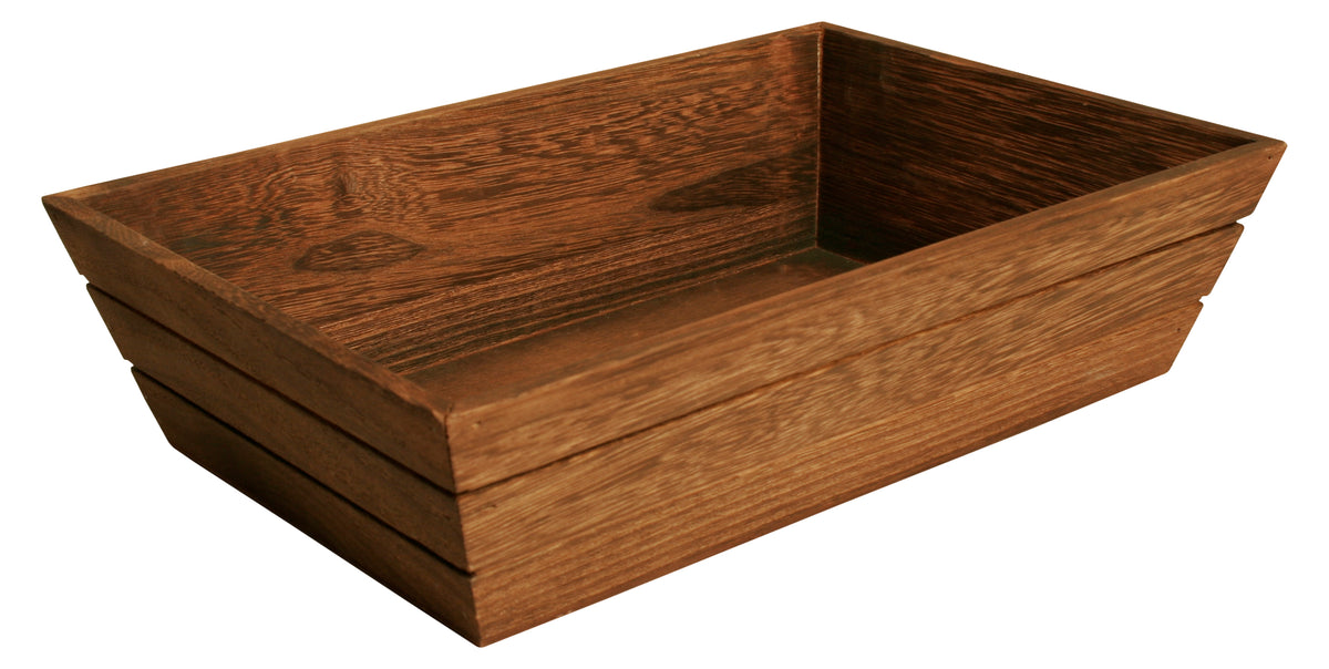 12&quot; Dark Stained Wood Grooved Serving Tray